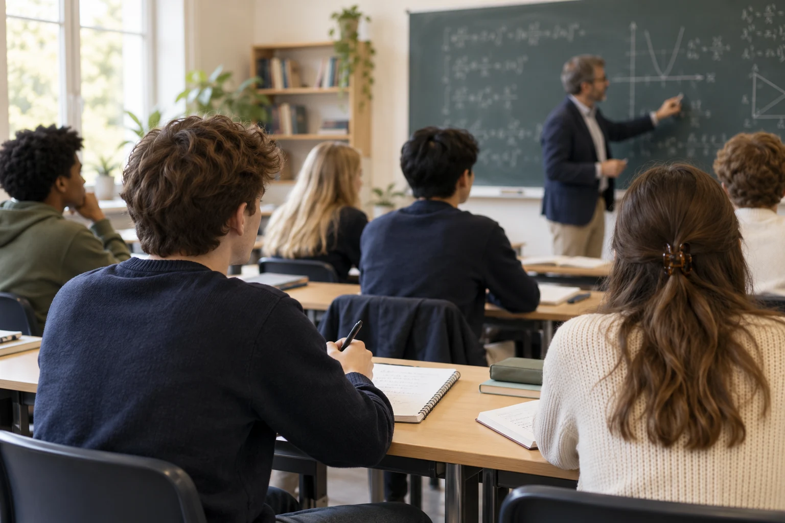 Illustration générée d’élèves attentifs pendant un cours de mathématiques